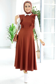 Dark Terra Cotta Hijab Gilet Dress 582KKRMT - 1