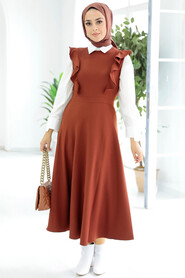 Dark Terra Cotta Hijab Gilet Dress 582KKRMT - 2