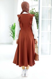 Dark Terra Cotta Hijab Gilet Dress 582KKRMT - 3