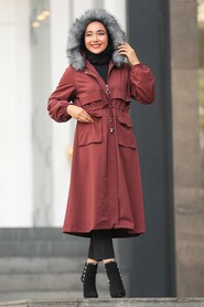 Dark Terra Cotta Hijab Parka Coat 90670KKRMT - 1