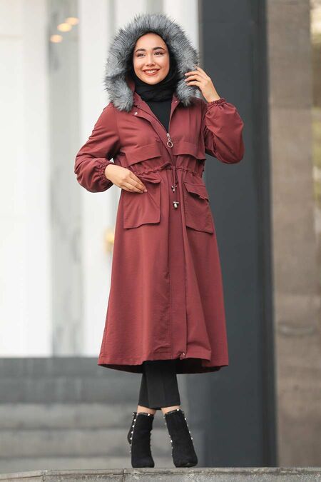 Dark Terra Cotta Hijab Parka Coat 90670KKRMT - NEVA STYLE