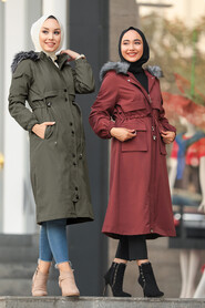 Dark Terra Cotta Hijab Parka Coat 90670KKRMT - 6