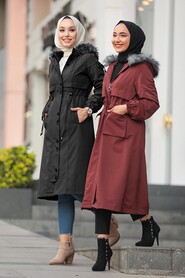 Dark Terra Cotta Hijab Parka Coat 90670KKRMT - 2