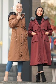 Dark Terra Cotta Hijab Parka Coat 90670KKRMT - 3