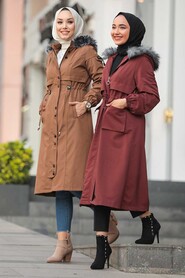 Dark Terra Cotta Hijab Parka Coat 90670KKRMT - 5