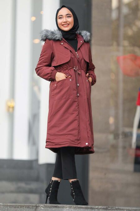 Dark Terra Cotta Hijab Parka Coat 90690KKRMT - NEVA STYLE