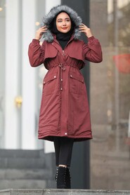 Dark Terra Cotta Hijab Parka Coat 90690KKRMT - 2