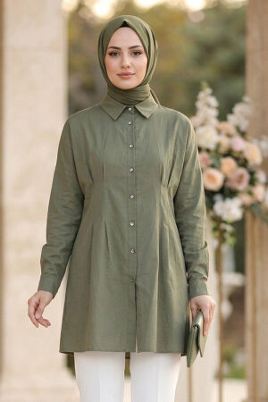 Dart Detail Almond Green Modest Tunic 10500CY - 