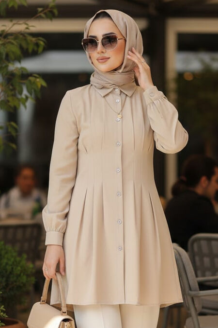 Dart Detail Beige Modest Tunic 10500BEJ - 