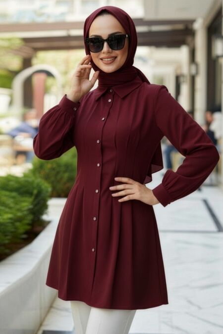 Dart Detail Burgundy Modest Tunic 10500BR - 