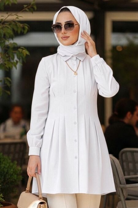 Dart Detail White Modest Tunic 10500B - 