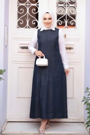 Denim Navy Modest Pinafore Dress 24121L - 1