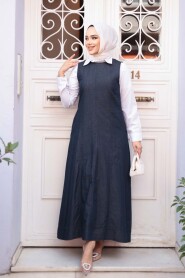 Denim Navy Modest Pinafore Dress 24121L - 3