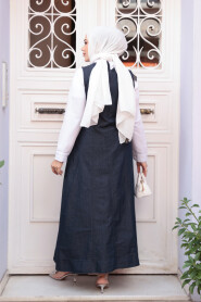 Denim Navy Modest Pinafore Dress 24121L - 4