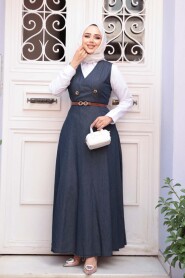 Denim Navy Modest Pinafore Dress 24141L - 2