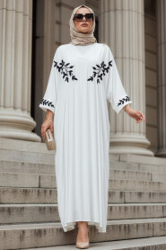 Patterned White Modest Dress 10218B - 2
