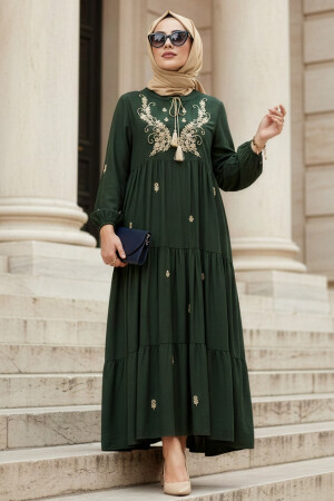 Patterned Khaki Modest Dress 21241HK - 1