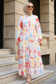 Patterned Powder Modest Dress 20626PD - 2