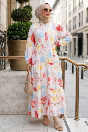 Patterned Powder Modest Dress 20626PD - 1