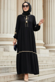 Patterned Black Modest Dress 21141S - 2