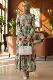 Patterned Green Modest Dress 20621Y - 2