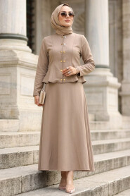 Button Detailed Mink Modest Denim Two-Piece Set 11892V - 2