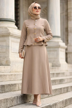 Button Detailed Mink Modest Denim Two-Piece Set 11892V - 1
