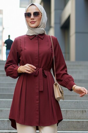 Buttoned Claret Red Modest Tunic 20273BR - 1
