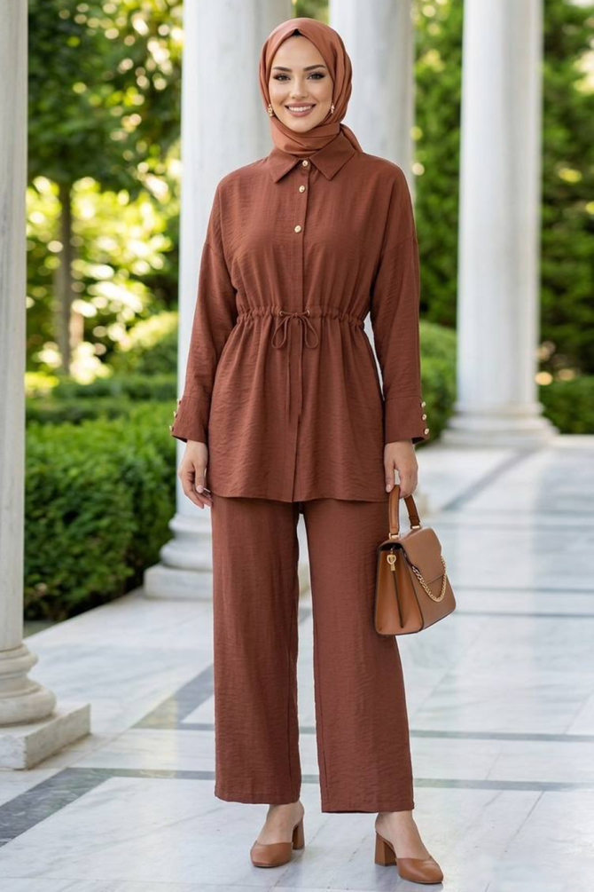 Buttoned Camel Modest Two-Piece Set 8275C - 