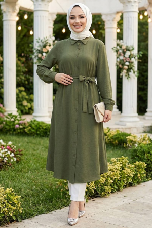 Buttoned Khaki Modest Tunic 32172HK - 