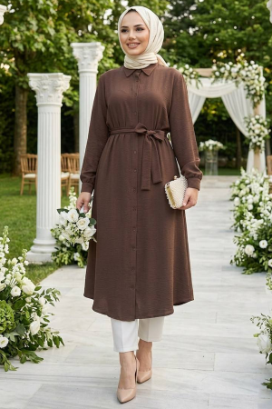 Buttoned Brown Modest Tunic 32172KH - 