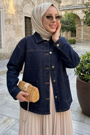 Buttoned Navy Blue Modest Denim Tunic 10014L - 