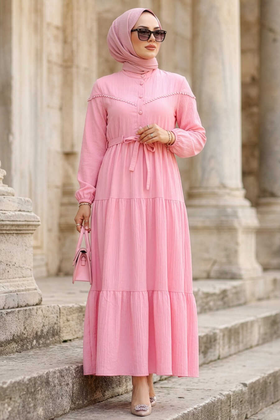 Buttoned Pink Modest Dress 10213P - Neva-style.com Buttoned Pink Modest Dress 10213P - Neva-style.com