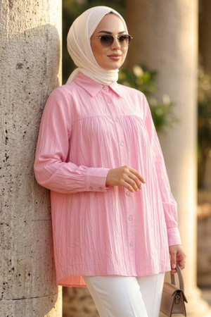 Buttoned Pink Modest Tunic 10682P - 