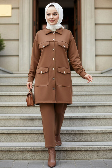 Buttoned Tan Modest Two-Piece Set 13323TB - 