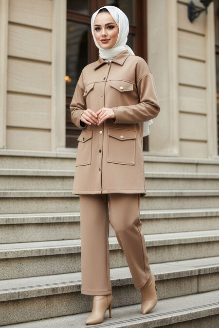 Buttoned Mink Modest Two-Piece Set 13323V - 