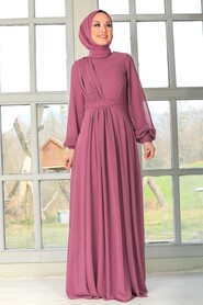 Dusty Rose Hijab Evening Dress 54380GK - 2