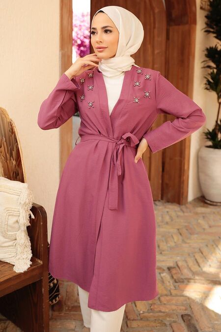 Dusty Rose Hijab Coat 10860KGK - NEVA STYLE
