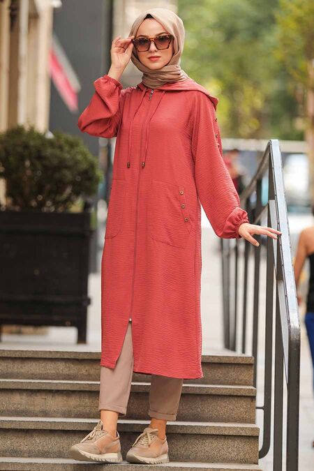 Dusty Rose Hijab Coat 12150GK - NEVA STYLE