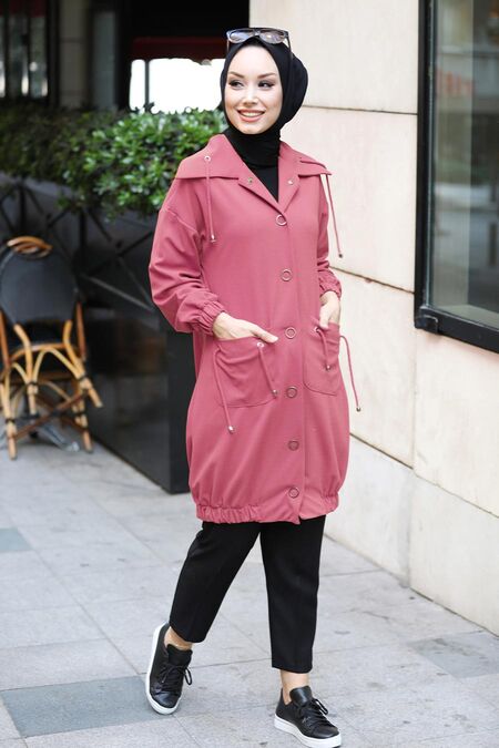 Dusty Rose Hijab Coat 8861GK - NEVA STYLE
