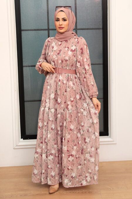Dusty Rose Hijab Dress 11262GK - NEVA STYLE