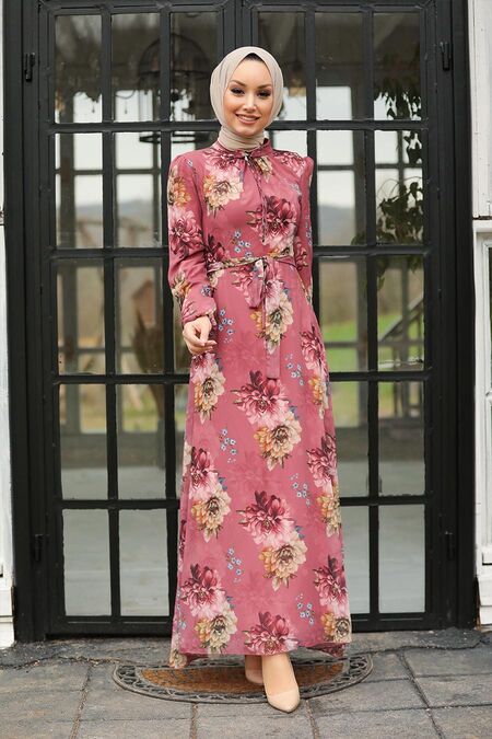 Dusty Rose Hijab Dress 27901GK - NEVA STYLE