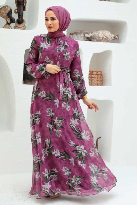 Dusty Rose Hijab Dress 279056KGK - TESETTÜRLÜ ABİYE ELBİSELER