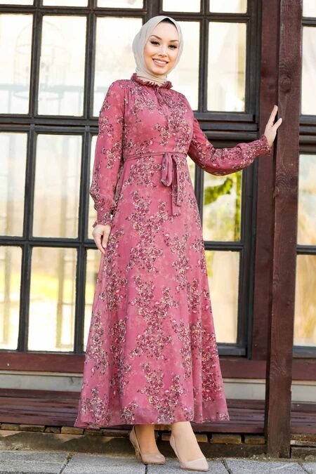 Dusty Rose Hijab Dress 27907GK - NEVA STYLE
