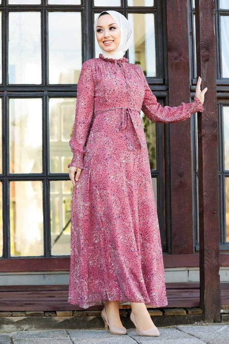 Dusty Rose Hijab Dress 27908GK - NEVA STYLE