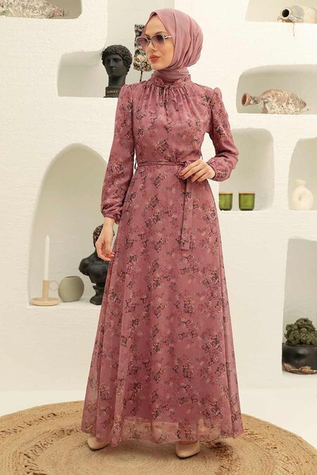 Dusty Rose Hijab Dress 27923GK - NEVA STYLE