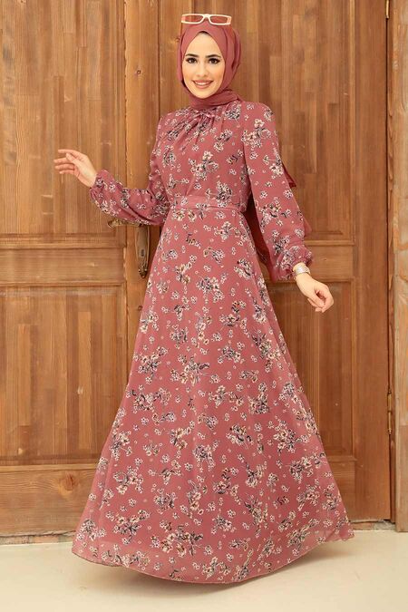 Dusty Rose Hijab Dress 27924GK - NEVA STYLE