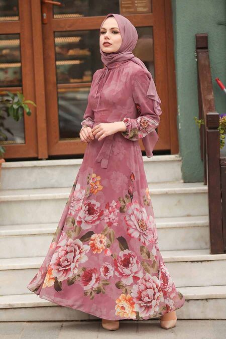 Dusty Rose Hijab Dress 2875GK - NEVA STYLE