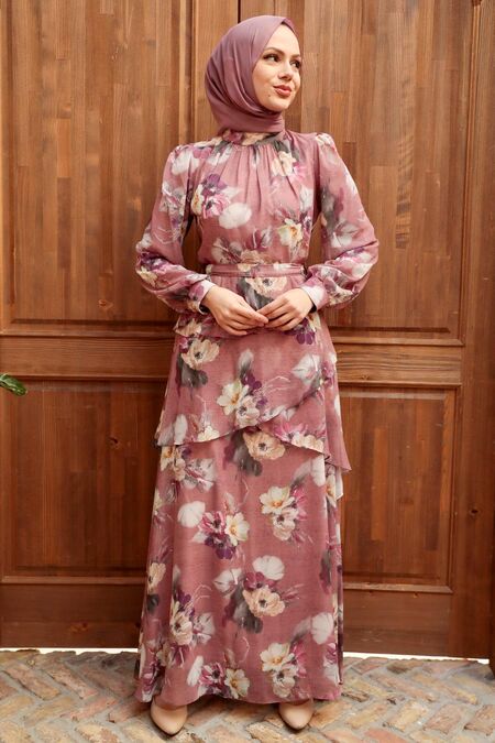 Dusty Rose Hijab Dress 3303GK - NEVA STYLE