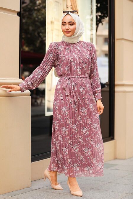 Dusty Rose Hijab Dress 33254GK - NEVA STYLE